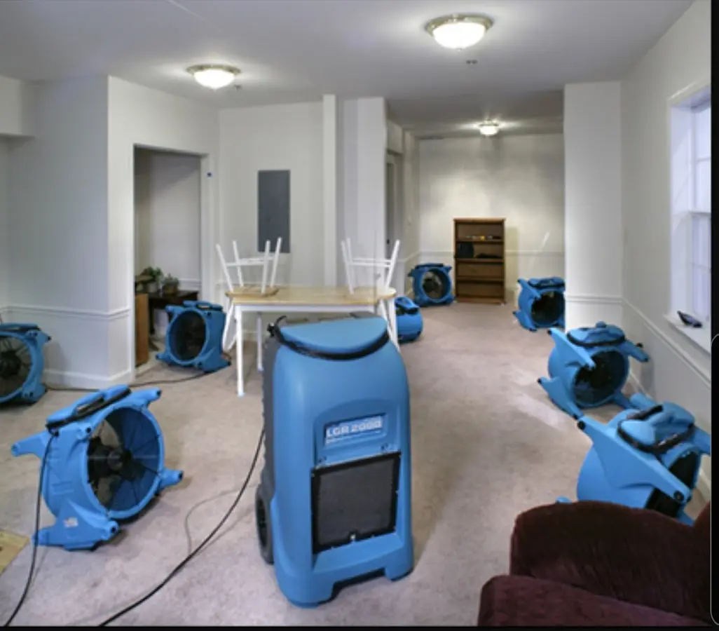 Air movers and dehumidifier setup for Water Extraction & Removal in Cheshire