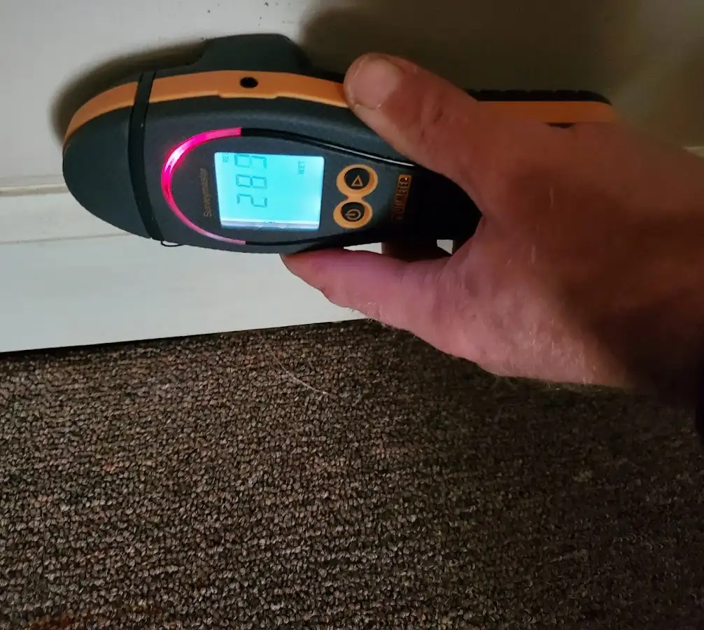 Moisture detection at baseboard during Sewage Cleanup & Sanitation in Cheshire